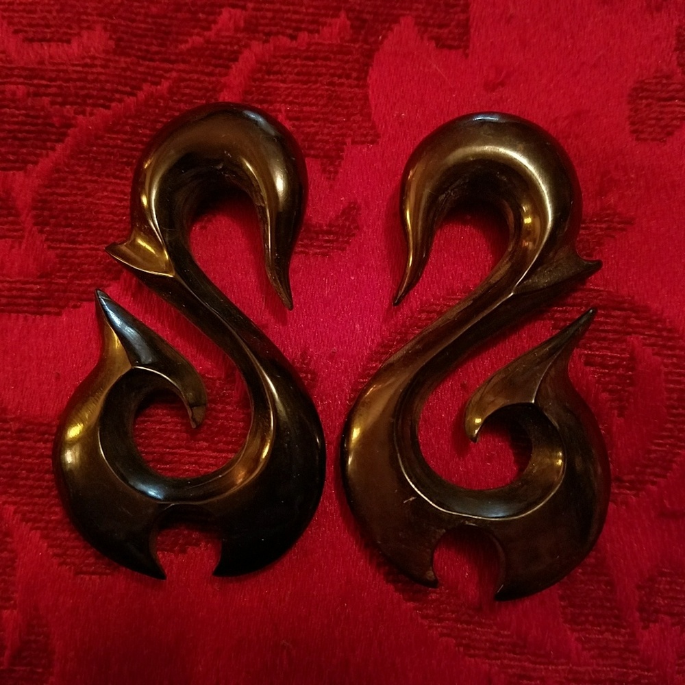Black Horn Tribal Carved Ear Hangers Plugs 9/16"